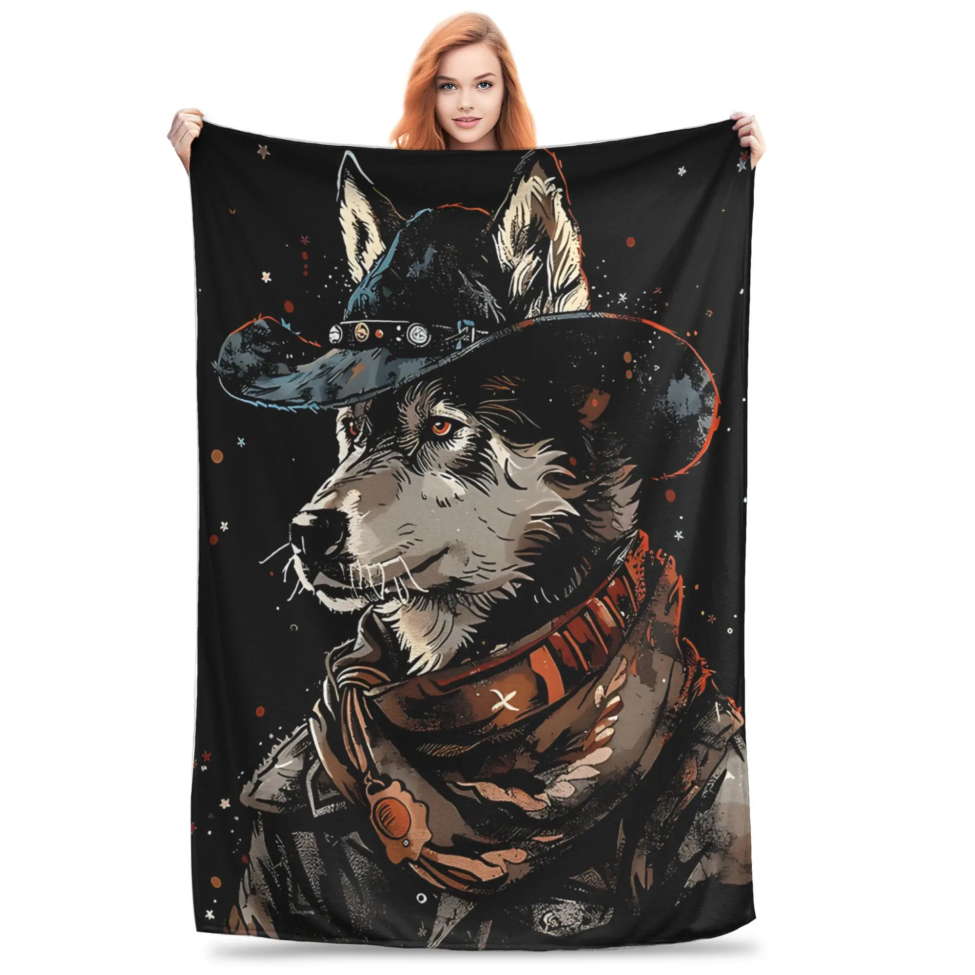 1PC Home Cutecore Husky Dog Cowboy Bark  Blanket Super Cosy Plush Home Living Room Sofa halloween