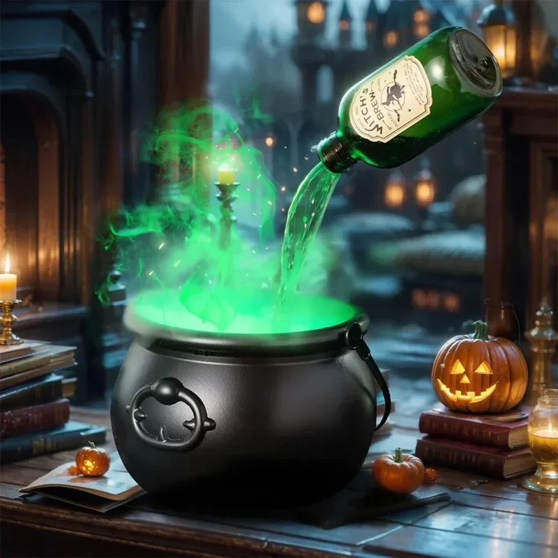 

New Witches Cauldron Halloween Witch Cauldron Mist Maker Bubbling Pot Black Spooky Holiday Supplies Party Decor Haunted House