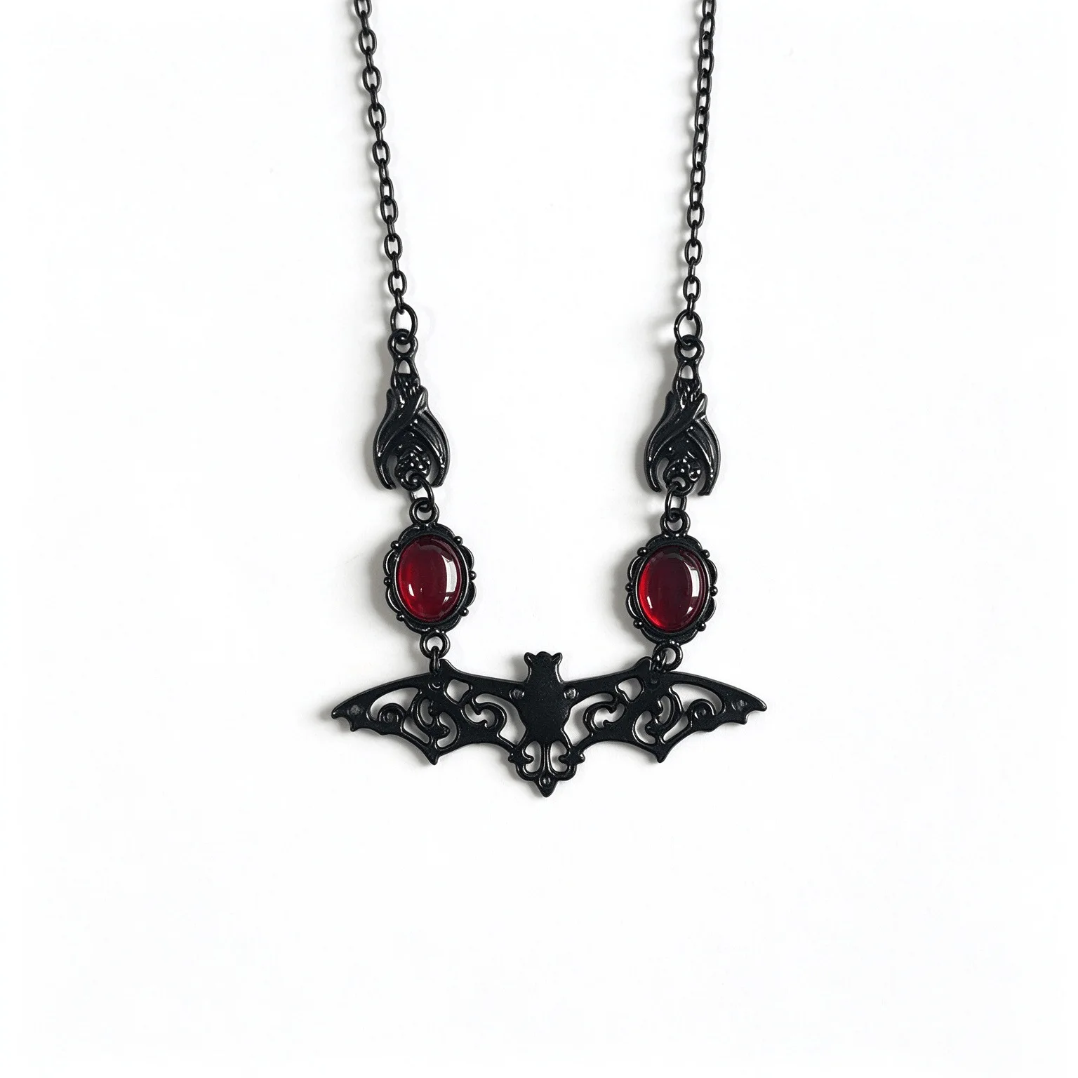 Gothic Red Crystal Vampire Black Bat Pendant Necklace for Women Halloween Party Satanic Pagan Witchcraft Jewelry Accessory Gifts