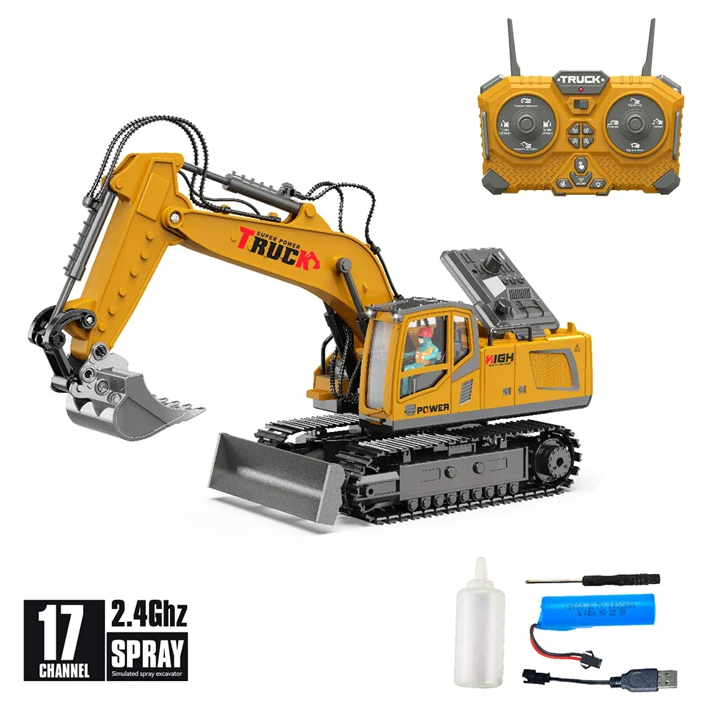 1/18 RC Spray Graafmachine Legering 17CH Techniek Voertuig Geluid Verlichting 680 Graden Rotatie Auto Kinderen Speelgoed Jongen Verjaardagscadeau