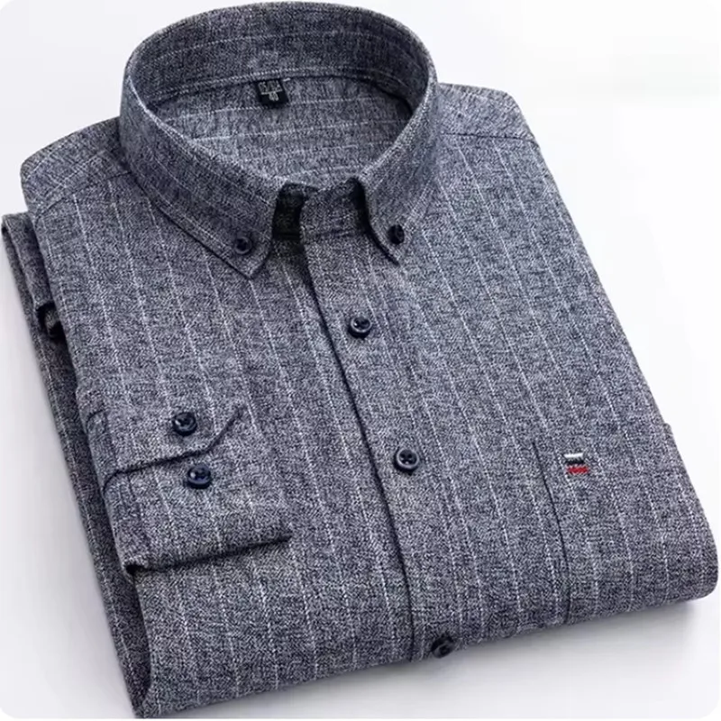 Neue Baumwolle Männer Shirts Langarm Casual Plaid Streifen Weiche Regular Fit Formale Kleid Hemd Sozialen Bluse Männliche Kleidung 4XL 5XL 6XL