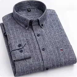 New Cotton Men Shirts Long Sleeve Casual Plaid Stripe Soft Regular Fit Formal Dress Shirt Social Blouse Male Clothes 4XL 5XL 6XL