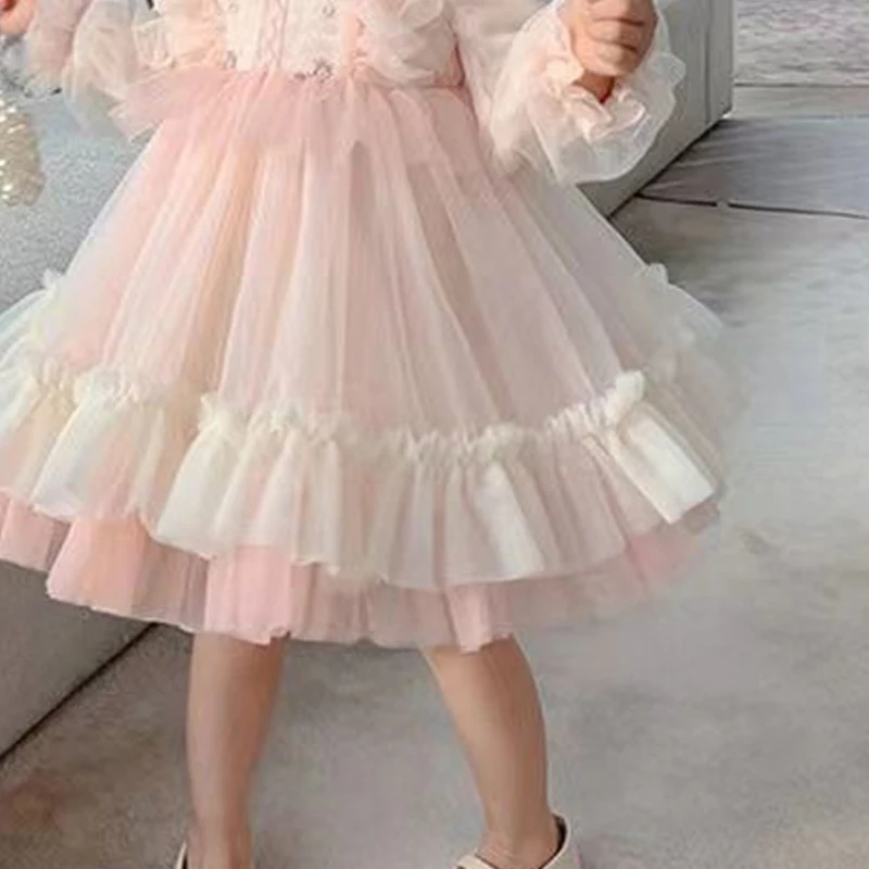 2024 New Princess Dress Girls Dress autunno Kids Clothes Birthday Dress Party a maniche lunghe per bambini Cake Dress gonna Flower