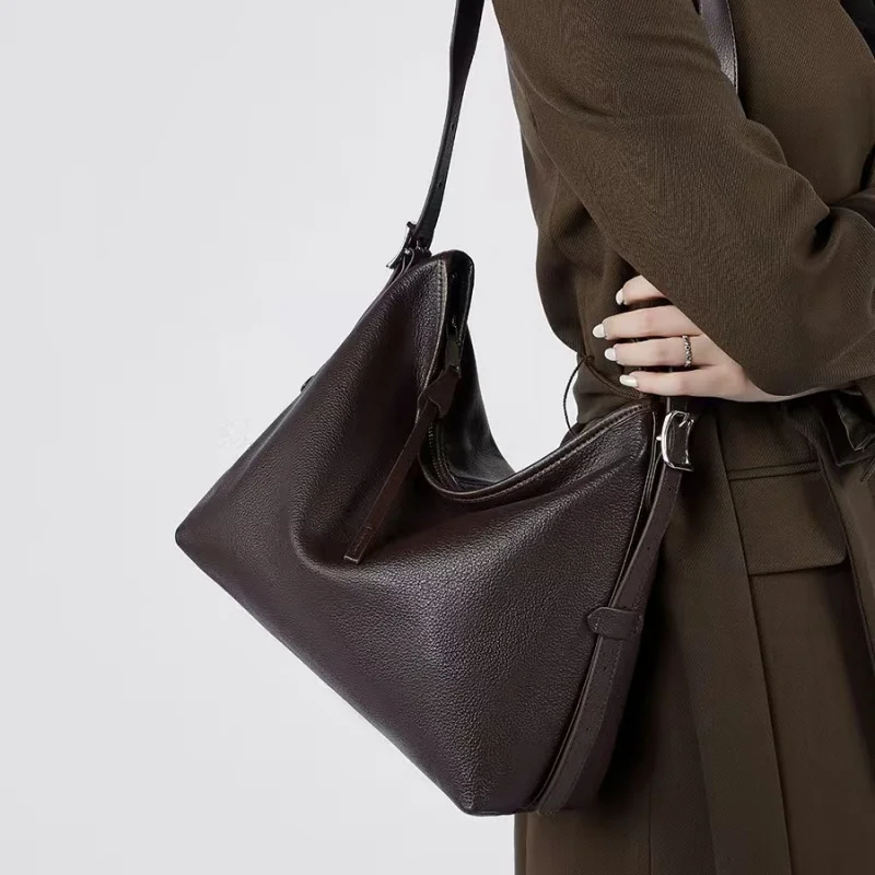 New 2026 Lady Genuine Leather Crossbody Handbag For Women Large Capacity Retro Fashion Single Shoulder Underarm Bag Female Tote