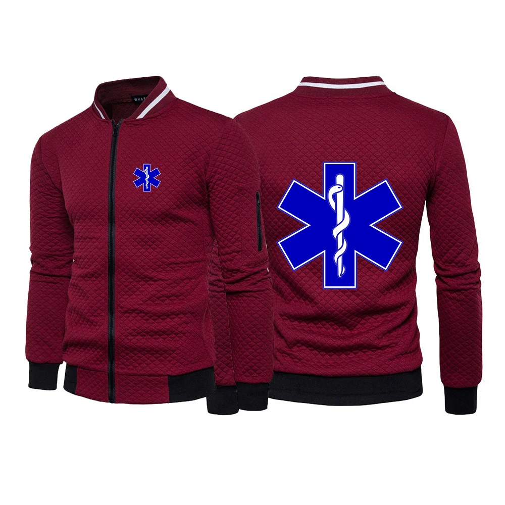 2023 New Men EMT Paramedic Emergency Medical Spring Autumn Casual Hight Quality Simple Hot Sale Six-color Zipper Round Neck Top