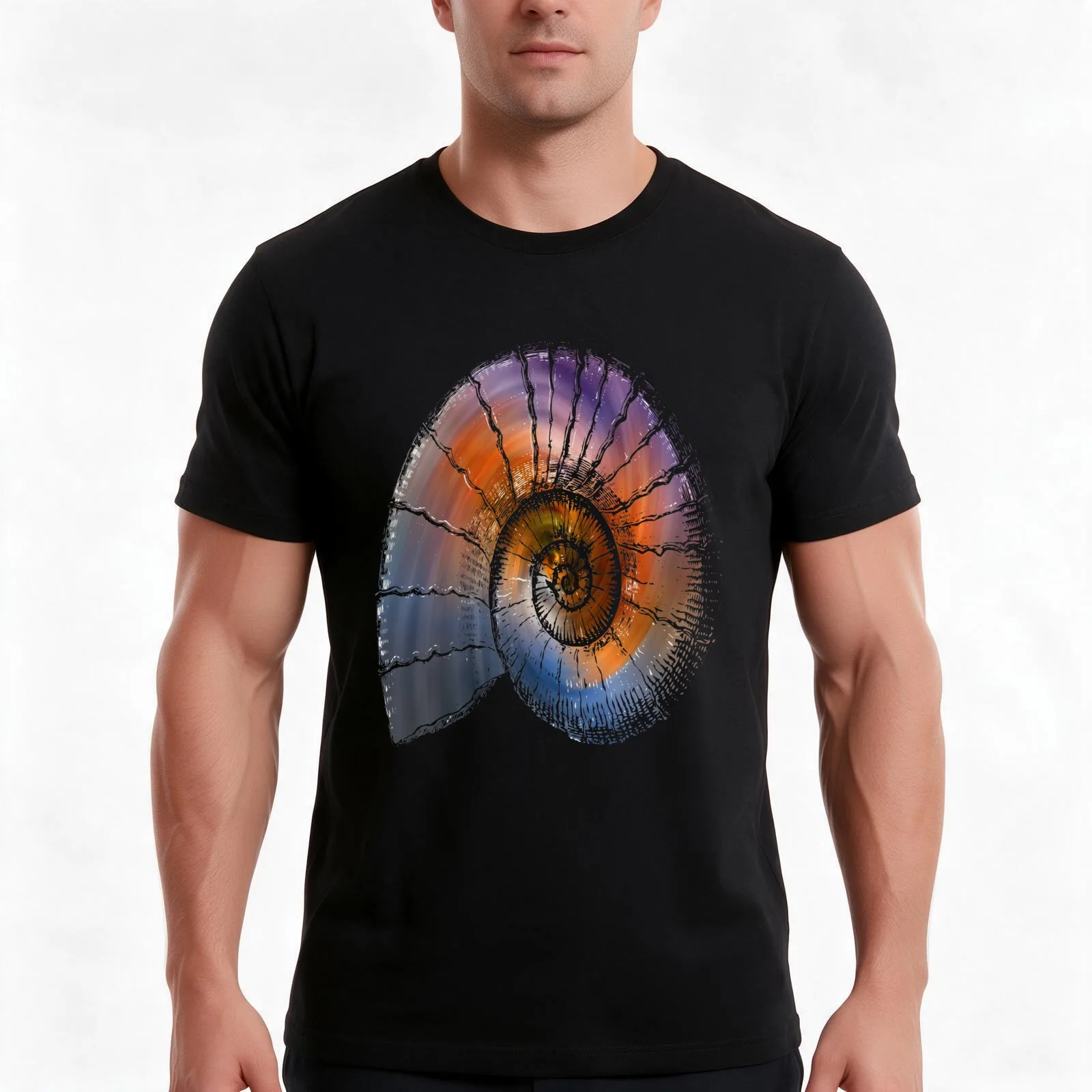 The Nautilus shell Transparent T-Shirt, Summer Casual Cotton Tee, Oversized Streetwear Tops, Vintage Graphic Print, 100% Cotton