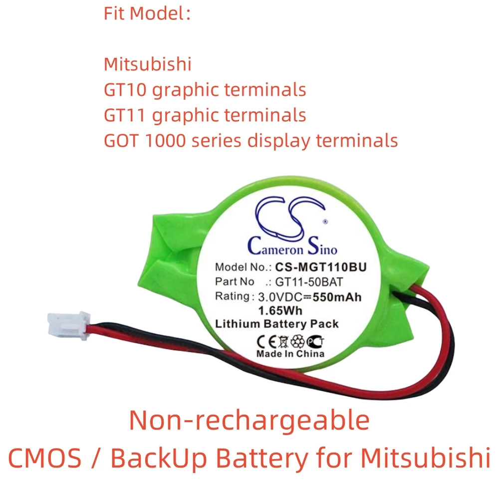 Non-rechargeable Lithium Battery for Mitsubishi CMOS / BackUp.3.0V,550mAh,GOT 1000 series display terminals