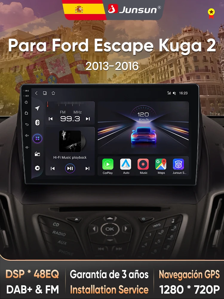 Junsun KI-Sprachsteuerung Autoradio für Ford Kuga Escape 2013-2016, kabelloses CarPlay, Android Auto, 2DIN-Autoradio mit Bluetooth, DAB+, GPS, RDS