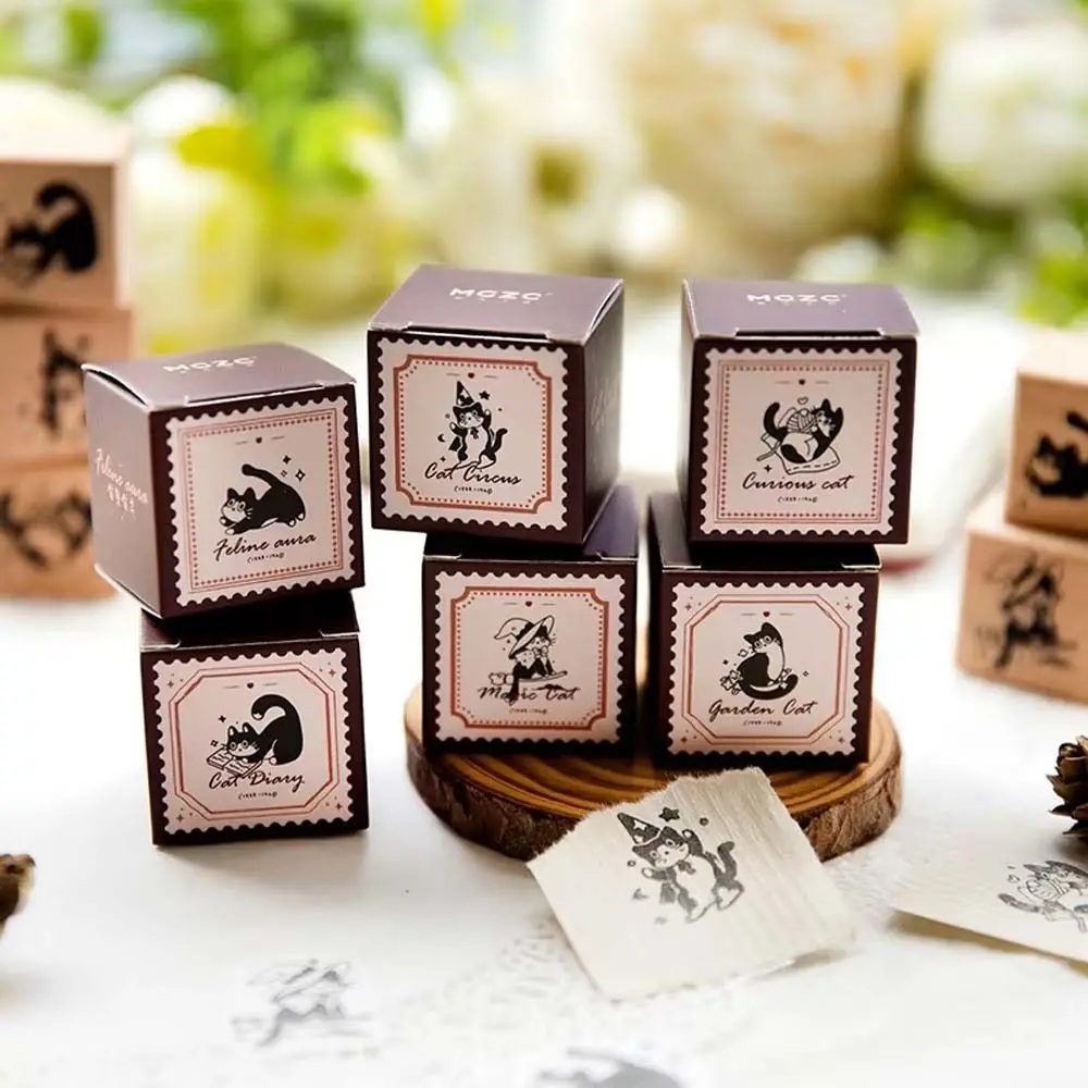 Diy Craft Black Cat Stamps Cute Pet Animal Shape Wooden Rubber Stamps Retro Vintage Kitten Cat Seal Stamping Card Making