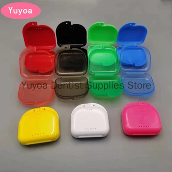 50pcs 틀니 트레이 상자 치과 교정 치과 교정기 리테이너 케이스 환기 구멍 치과 틀니 상자 틀니 보호 케이스