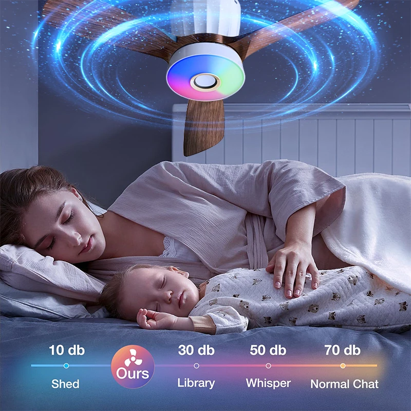 Интеллектуальный трехлистный потолочный вентилятор, светильник для столовой, спальни, гостиной, RGB-музыкальный стиль, потолочный бесшумный вентилятор с высоким ветром