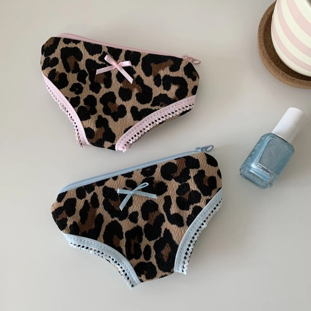 Y2k Original Retro Leopard Print Underwear Shape Wallet Funny Storage Bag Interesting Lipstick Makeup Bag Zipper