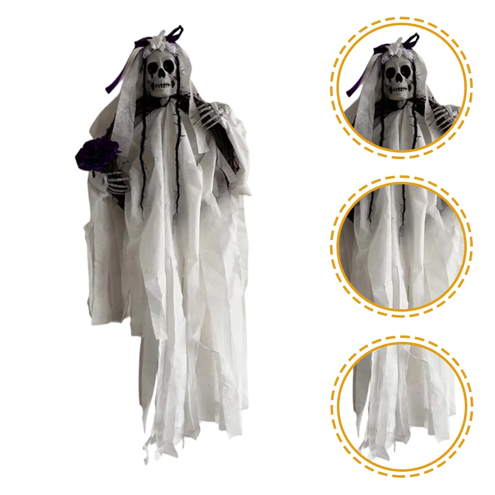 

Halloween Wreath Black White Ghost Door Hangings Wall Fireplace Tree Branches Decoration Spooky Party Haunted House Garland