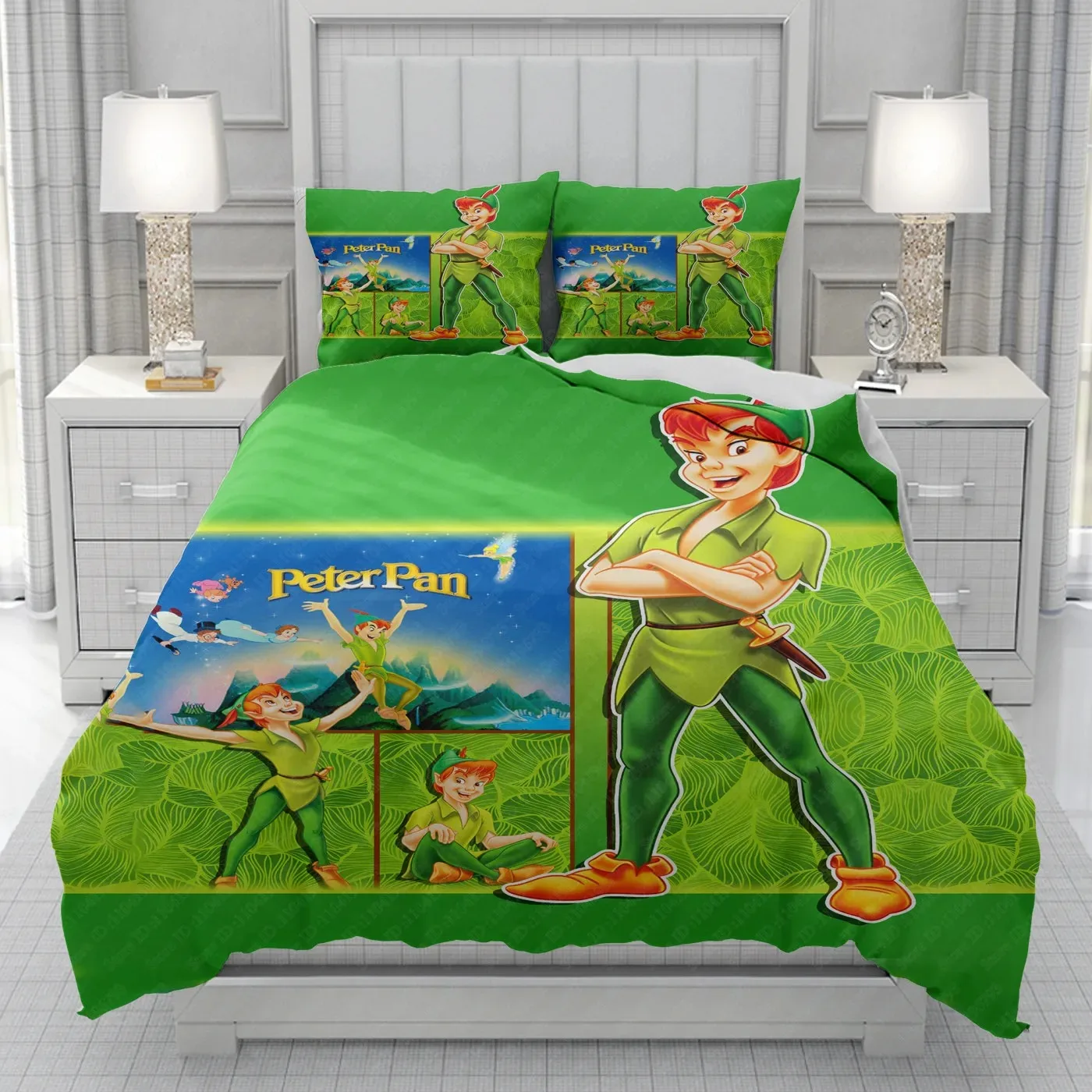 Peter Pan Bettbezug, Kissenbezug, Anime-Bettwäsche-Set, für Erwachsene, Jungen, Mädchen, Schlafzimmerdekoration, Kindergeschenk, Einzelbett, Doppelbett, große Größe
