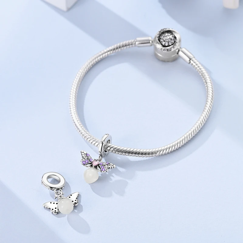 925 فضة مضيئة سحر حبة الزركون ليلة ضوء الوردي الأرجواني اليراع استرخى صالح الأصلي سوار المرأة مجوهرات هدية #4