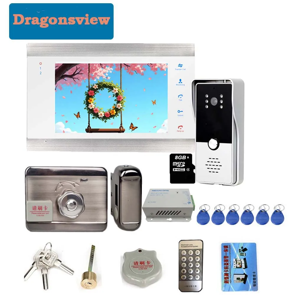 Dragonsview 7 Inch Record Home Intercom Video Door Entry  Door Phone System With Door Lock Remote Unlock Record SD Card