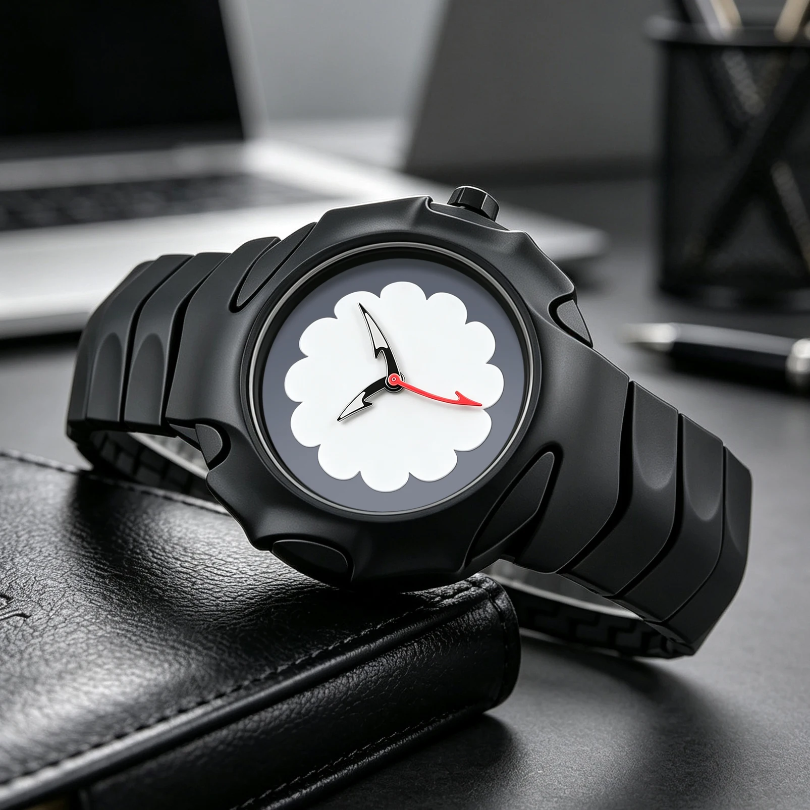 Men Stylish Flower Shape Dial Quartz Wrist Watch Resin Strap Sports Casual Unique Curved Case Analog Watch