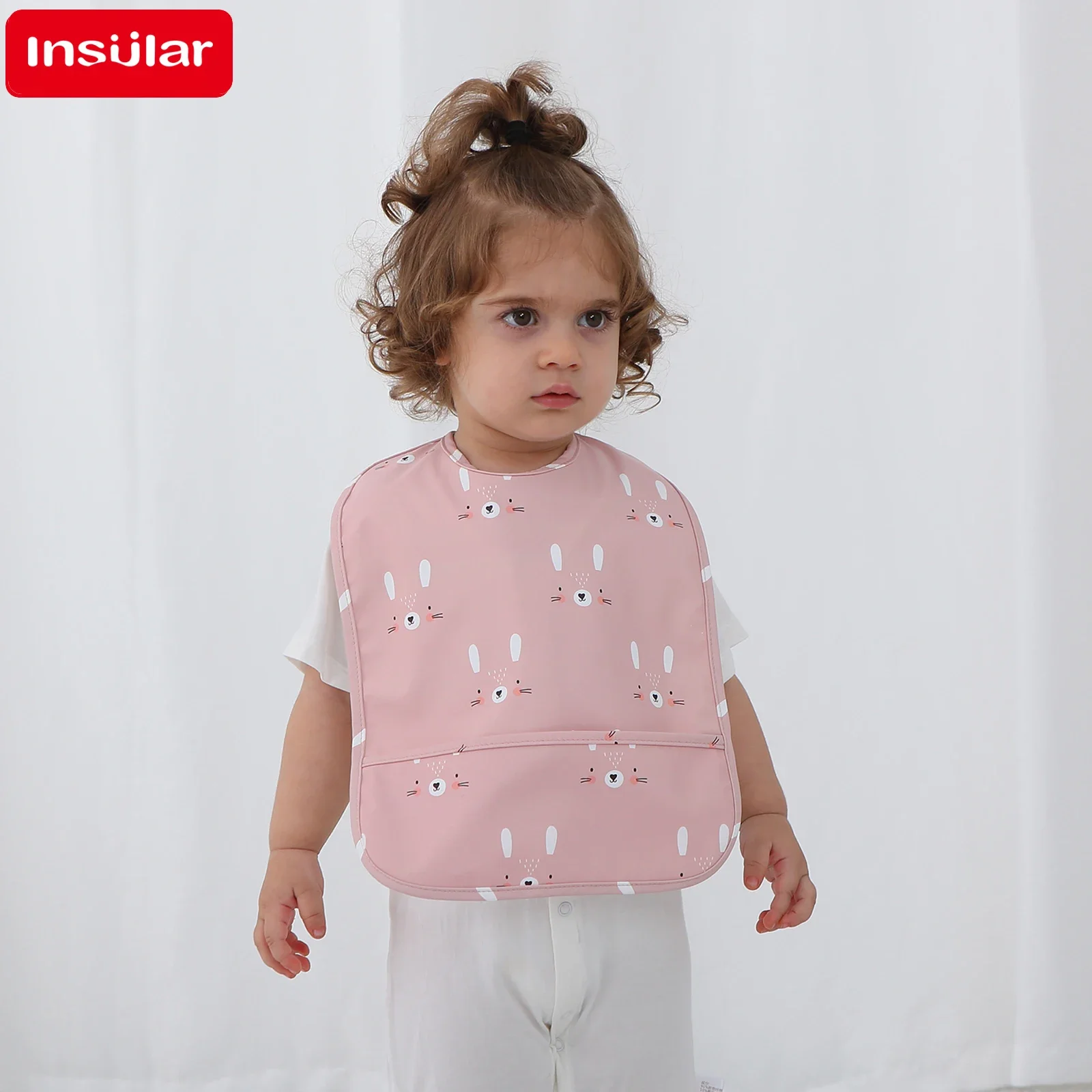 INSULAR Sleeveless PU Waterproof Baby Bib Adjustable Feeding Apron Kids Eating Painting Smock for Boys Girls