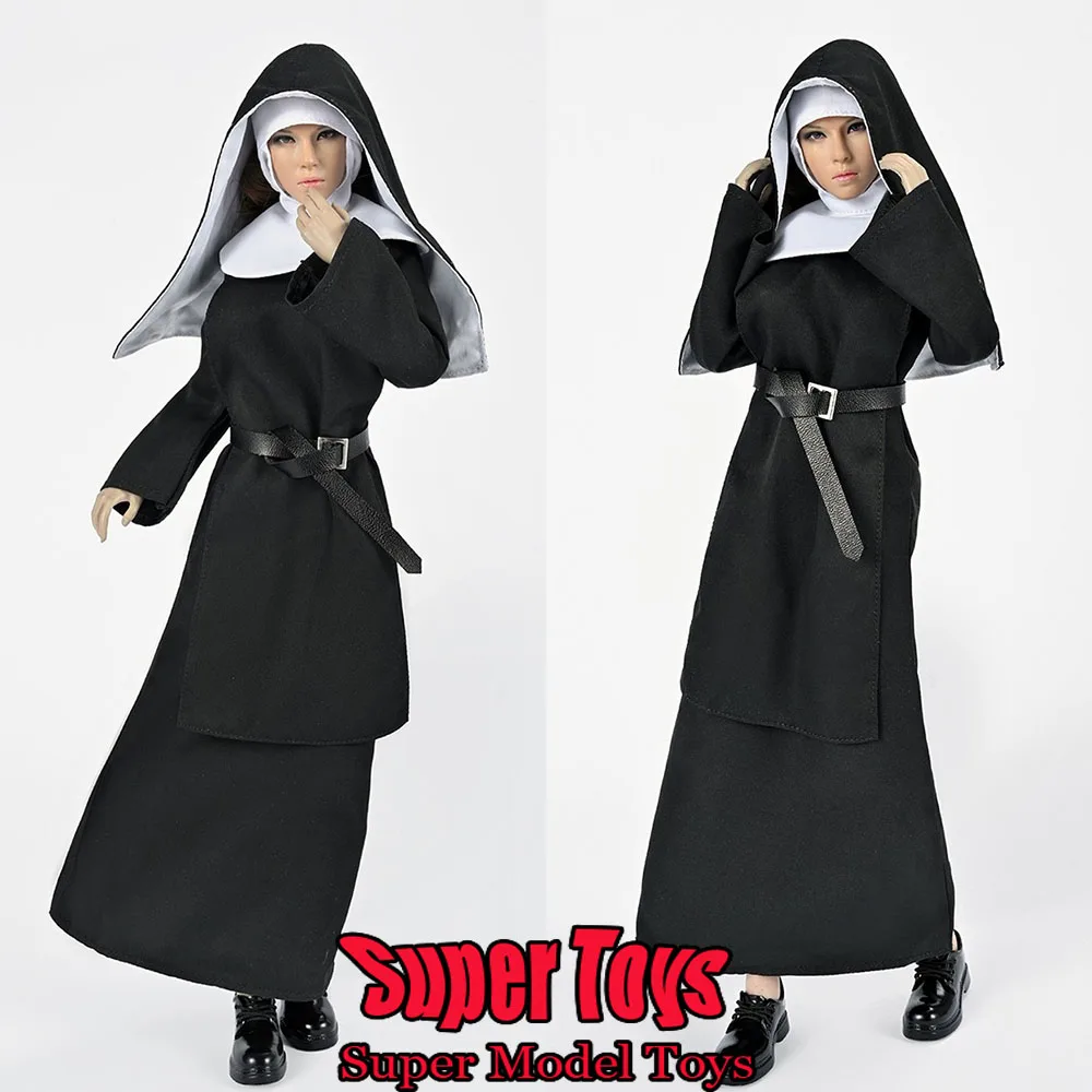 In Stock ZYTOYS ZY5050 1/6 Scale Women Soldier Clothes Set Black Nun Robes With Headcover Belt 12-inch Action Figure Doll