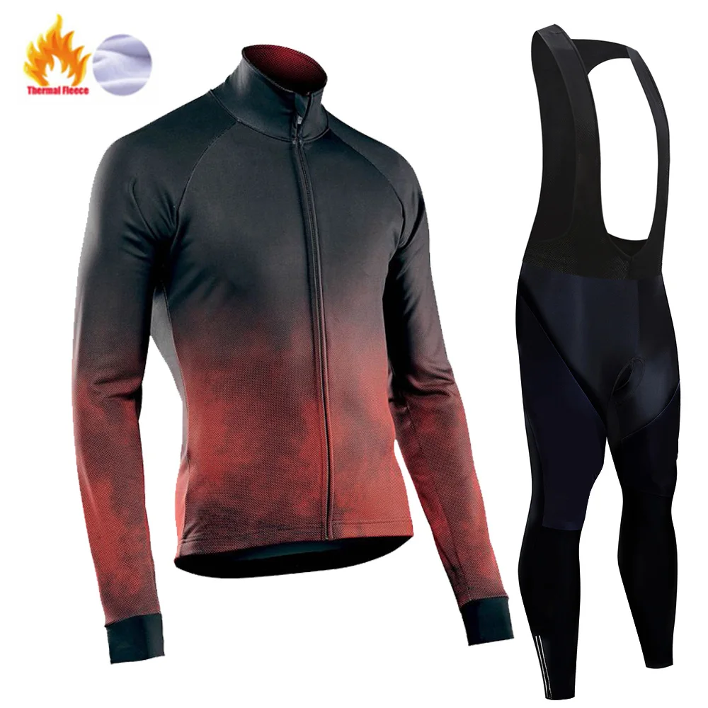 2026 Pro Warm Winter Thermal Fleece Cycling Jersey Sets Men Outdoor Riding MTB Ropa Ciclismo Bib Pants Set Team Cycling Clothing