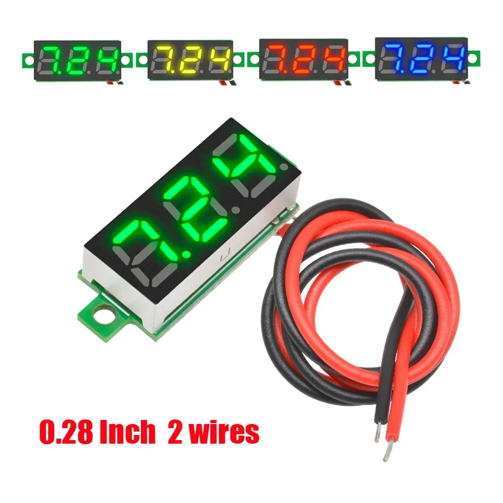 0.28 Inch 2 Wires DC 5V-30V Mini Digital Voltmeter Voltage Tester Meter Red Blue Yellow Green LED Screen Display Module