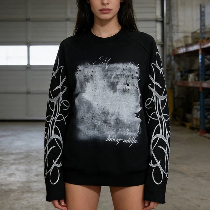 

Весенний хип-хоп, панк, гранж, эстетический топ с буквенным принтом, уличный ретро-модный повседневный темный готический свободный пуловер с длинными рукавами