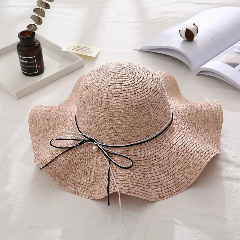 W41 Hat Female Summer Japanese Wild Beach Straw Hat Small Fresh Bow Adjustable Holiday Outing Sun Hat