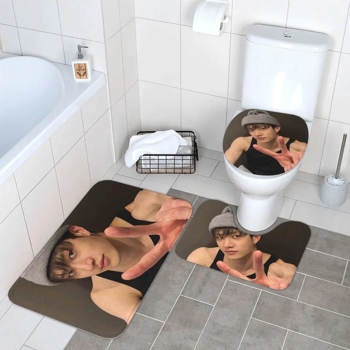 

Bang Chan 3-х предметный коврик для ванной комнаты, набор для ванной комнаты, крышка для унитаза, домашний декор, нескользящий ковер, напольный коврик