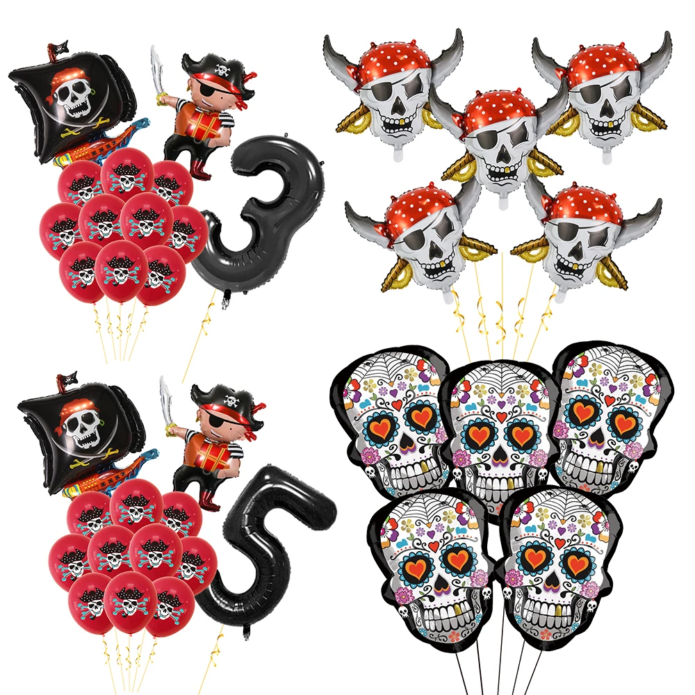 1pcs Pirate party balloon Pirate Skull skeleton balloon Halloween balloon decor kids boy Pirate themed Birthday Party Decoration