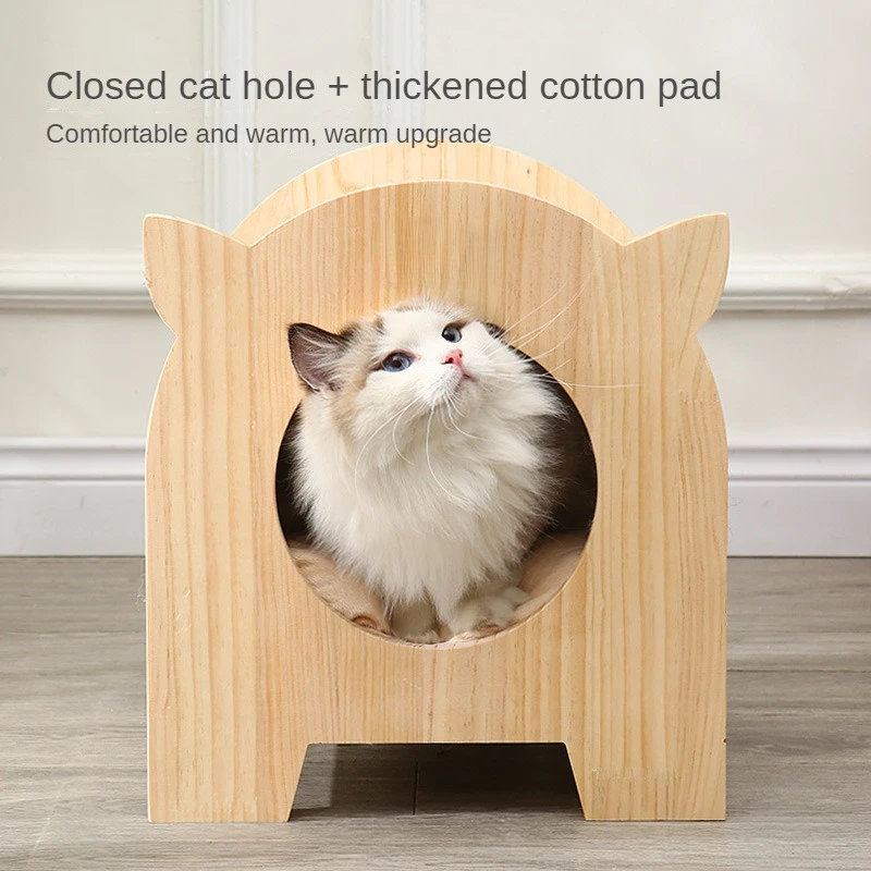 

Solid Wood Cat Nest, Warm Closed Sisal, Four Seasons, Universal Scratch Board, Integrated House, Bed Pet Nest, Winter