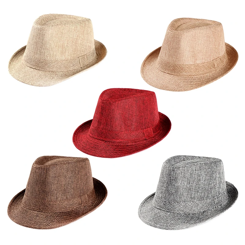 Breathable Linen Jazz Hat Men Women Summer Chapeau 1920s Classic Panama Hats Performance Party Costume Fashion Cowboy Caps Retro