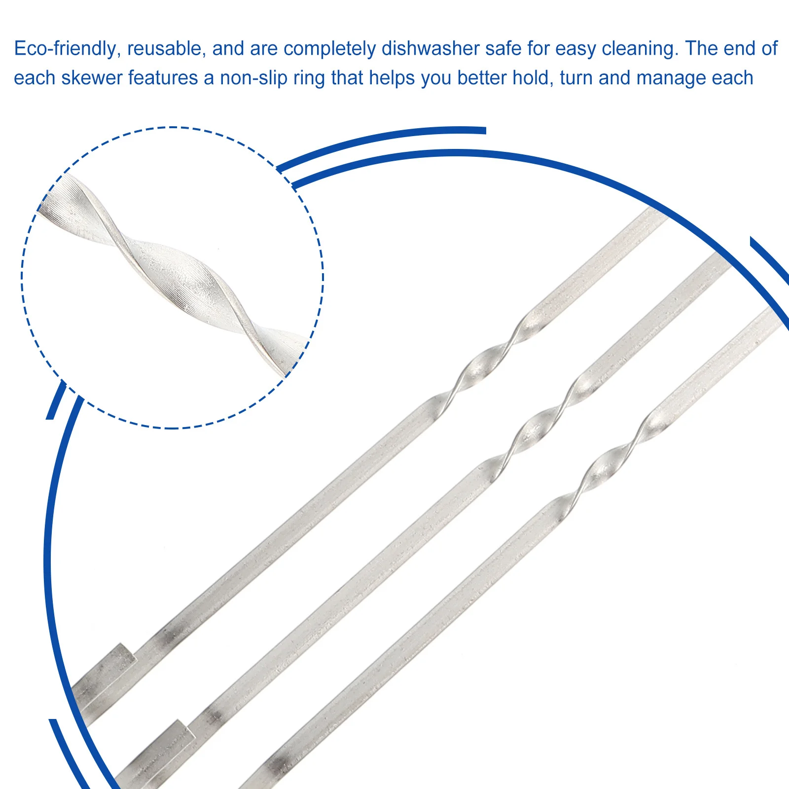 

10Pcs Stainless Steel Bbq Skewers Set Reusable Non-Rusting Skewers for Grill Non-Slip Ring Kebob Forks Barbecue Tools