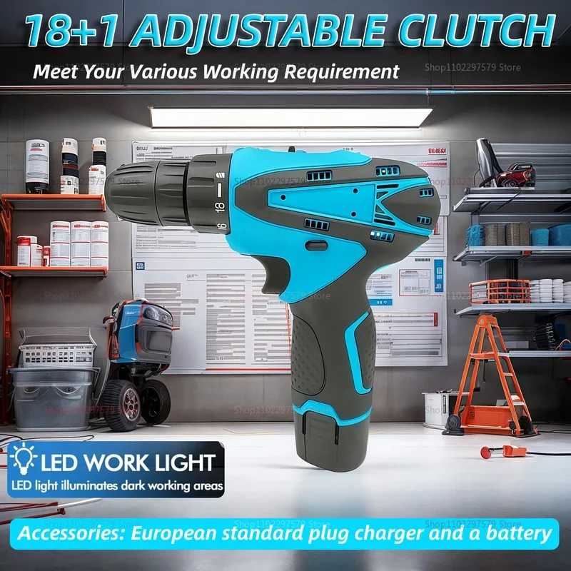 12V Cordless Impact Drill Electric Screwdriver Power Tool with 32N Torque Compact Automotive Handy Drill for Home DIY Repairs