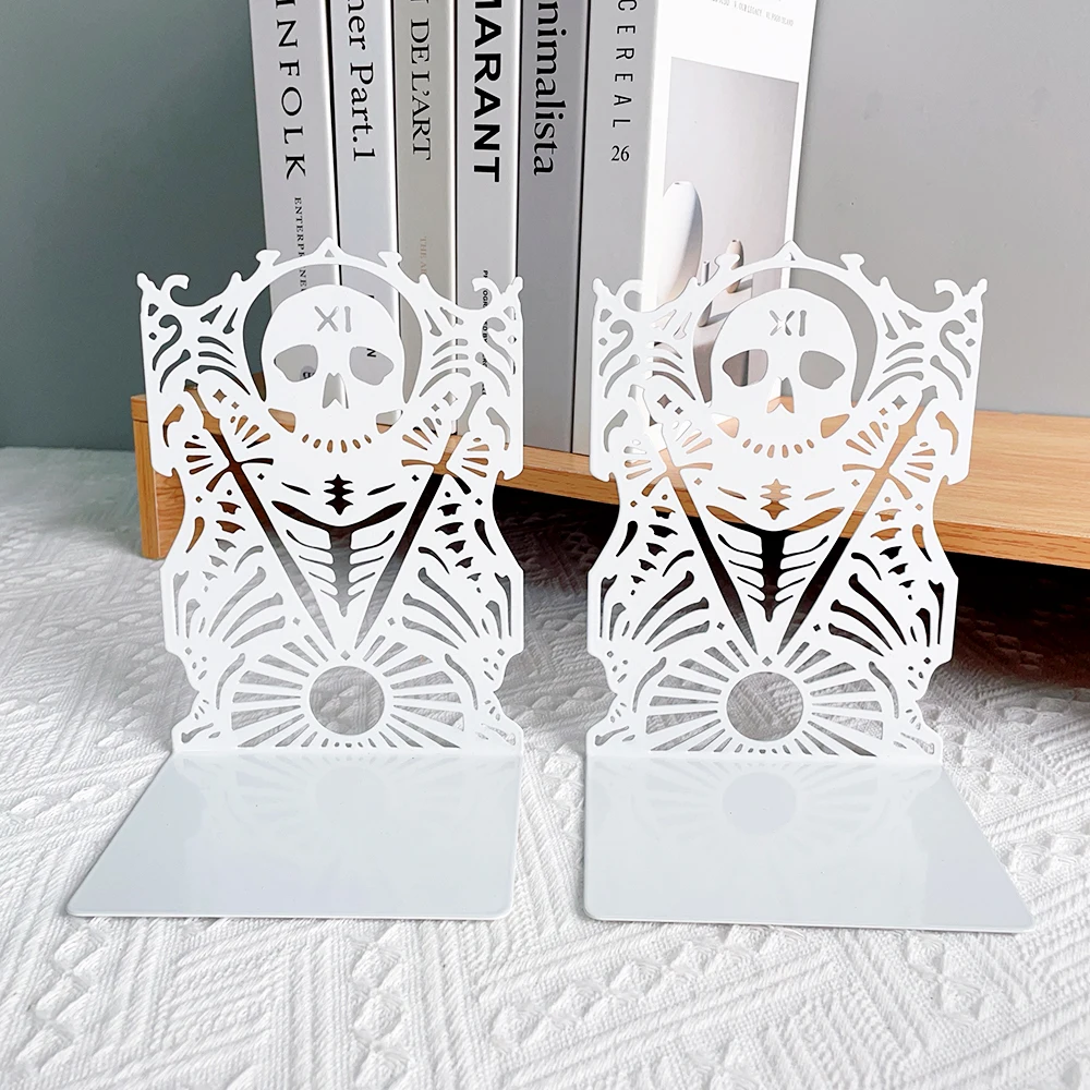 Horror White Skull Head Bookends for Shelf Men's Decorative Books End Back To School Birthday Gifts