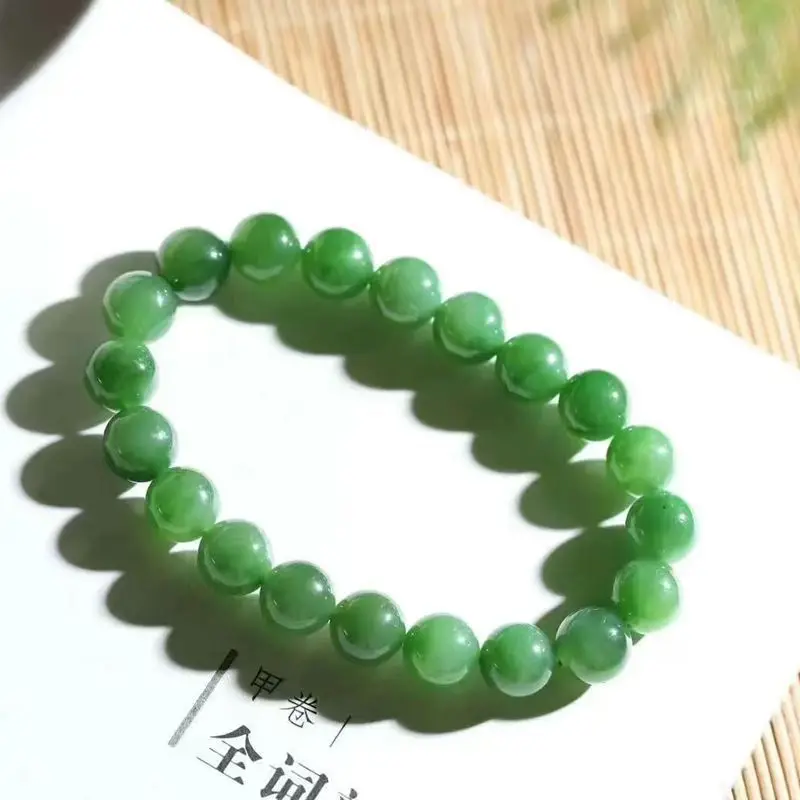 Hetian Jade Russo Jasper Espinafre Verde Contas Redondas Pulseira 9,5Mm