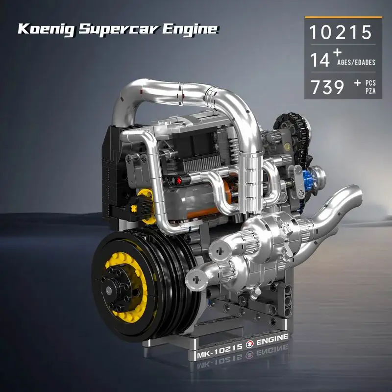 Molde King 10215 Koenig Hypercar Engine 739pcs Conjunto de blocos de construção premium - Kit de modelo de montagem mecânica DIY para adultos