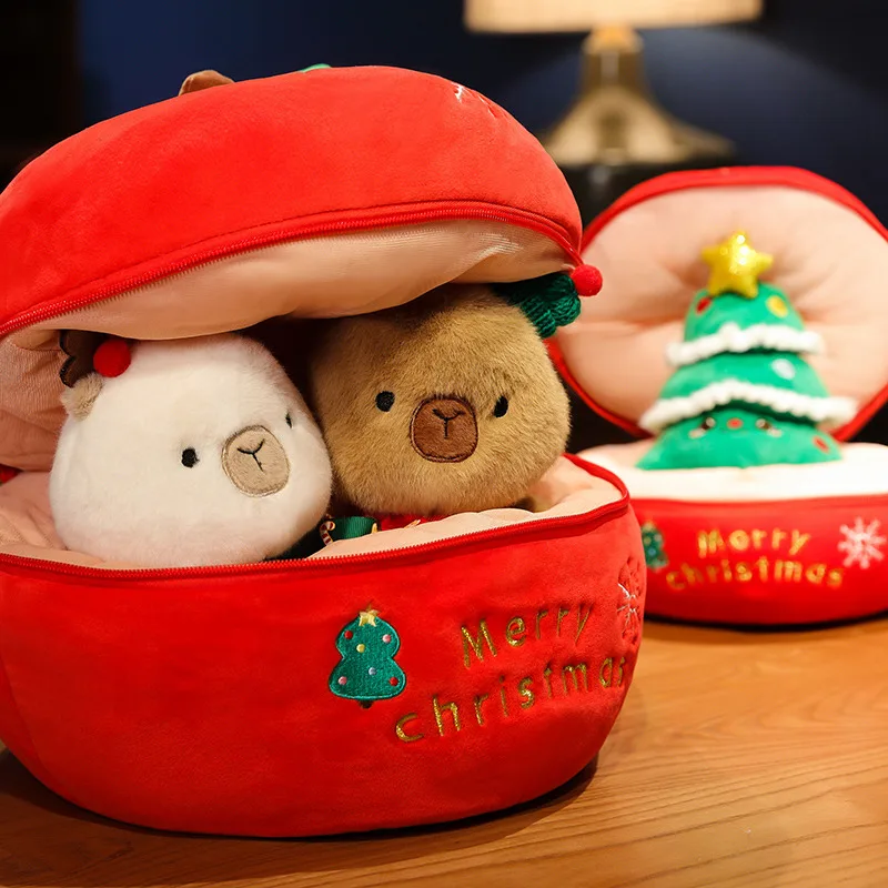 New Christmas Capybara Series Plush Dolls Apple Christmas Tree Capybara Three-In-One Surprise For Boys And Girls Christmas Gifts