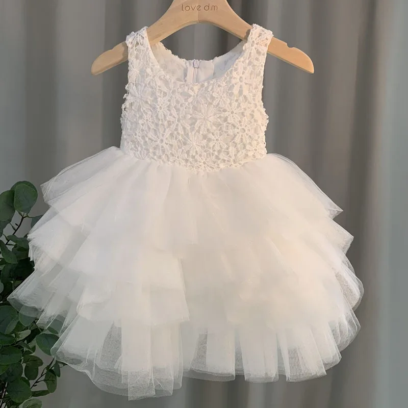 Princess White Flower Girls Dress 2022 With Jacket O Neck Toddler Girls Pageant Party Robe Mariage Enfant Fill First Communion