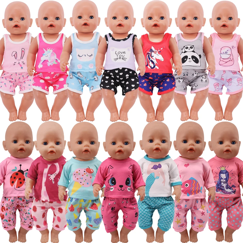 2Pcs/Set Singlet and Boxer Short Casual Outfit For 18 Inch Girl Doll Gift 43 Cm Reborn Baby Doll Clothes Accessories Items Toy