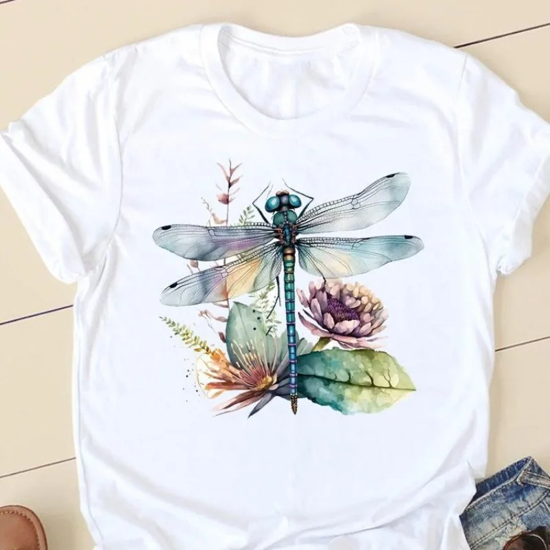 

Lotus Printed European and American Clothing Top Short Sleeve T-shirt Women Clothes Tops Women Clothing