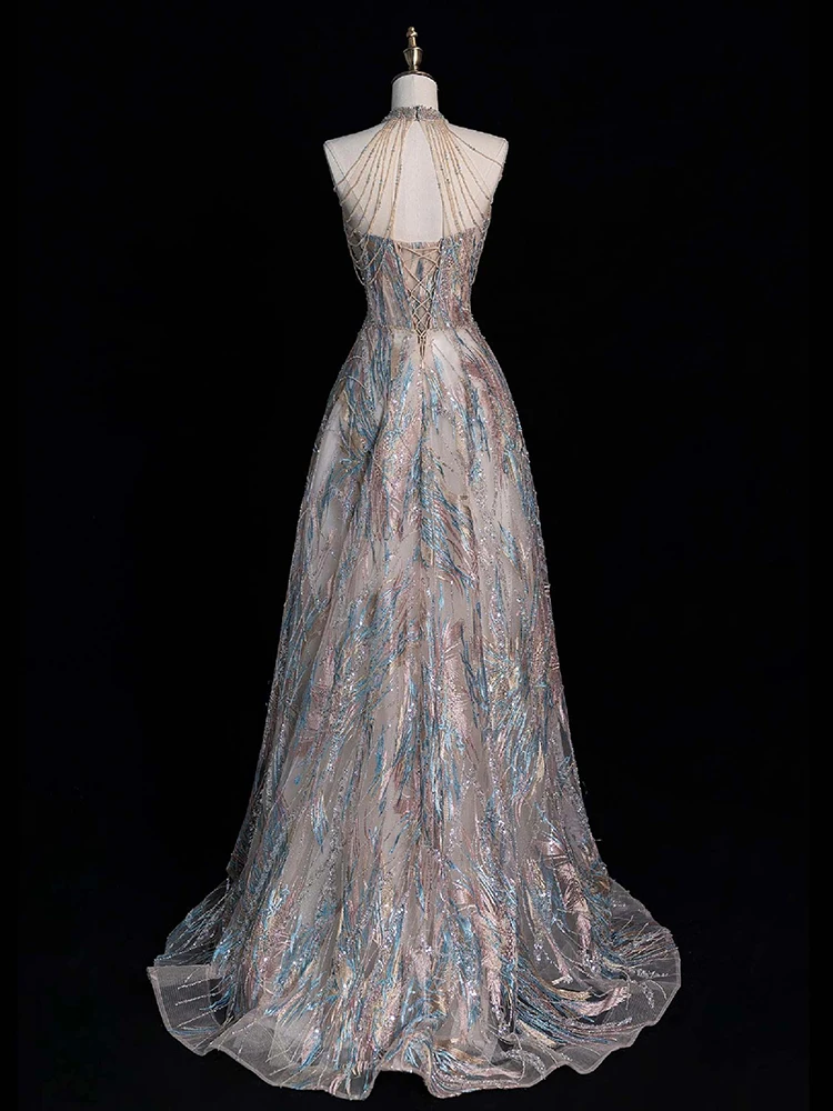 Suknia wieczorowa damska luksusowa, nowa kolekcja 2025, elegancka, długa spódnica, seksowna, z odkrytymi plecami, na wesele, bankiet, z podkreśloną talią.