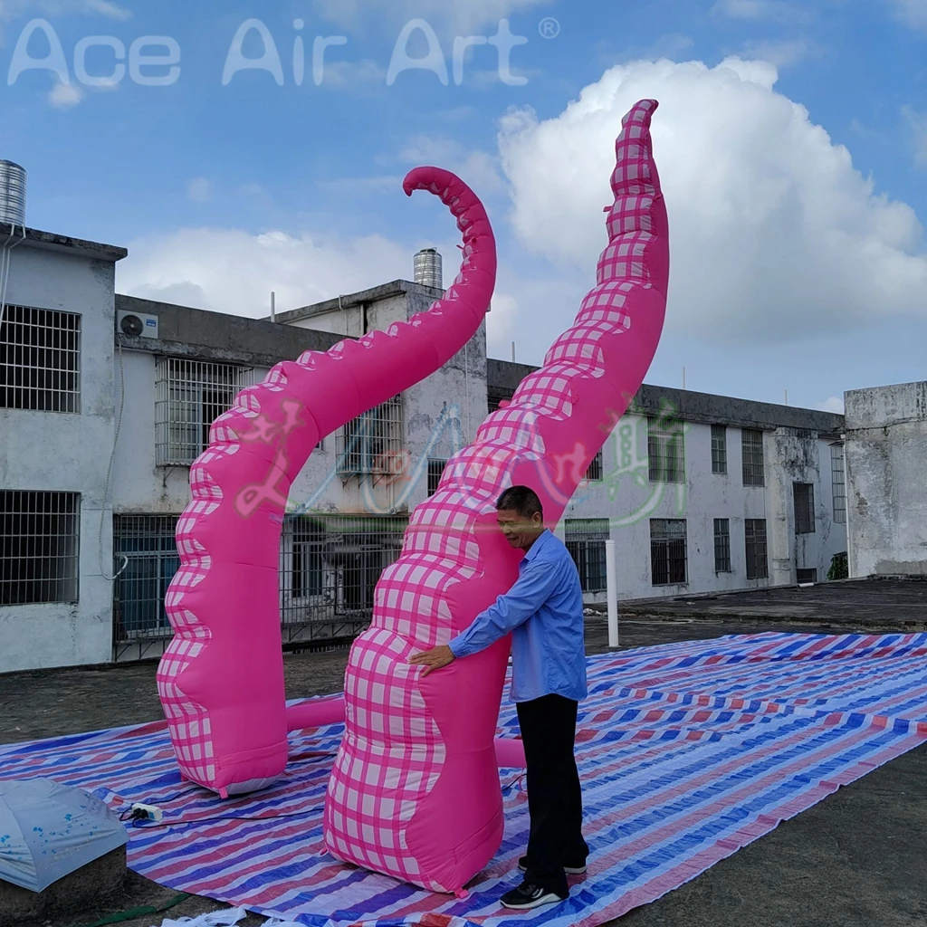 Giant Pink Inflatable Octopus Tentacle With Blower For Halloween Outdoor Events Commercial Performance Stage Roof Party Decor