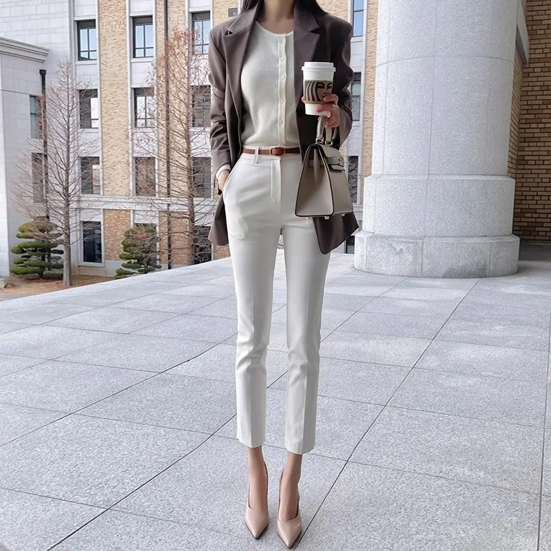 

Draped Nine-Quarter Length Women's Suit Pants, New Spring and Autumn High-Waisted Straight-Leg Nine-Quarter Pants, Elegant Profe
