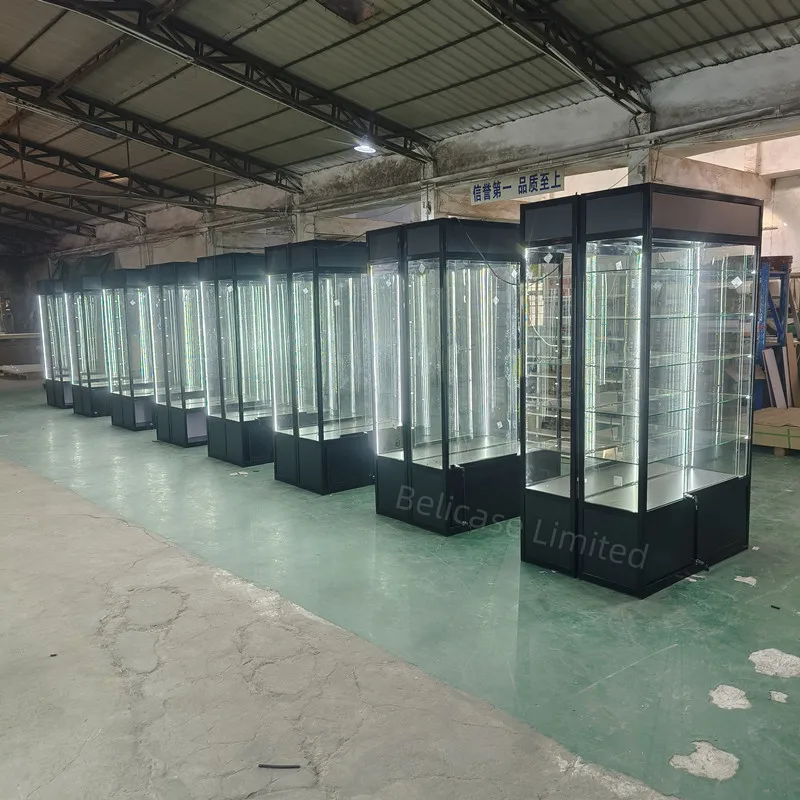 custom，360 Degree Full Shop Vitrin Glass Cabinet Retail Store Display Showcase With Inside Led Light Glass Display Cabine