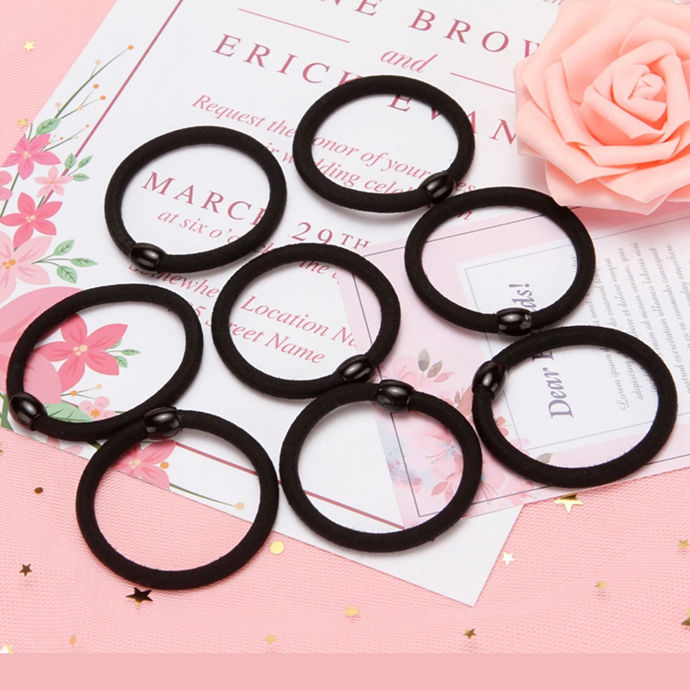 

50 PCS Elasticity Black Bean Hair Circle Ties Women Ponytail Holders Simple