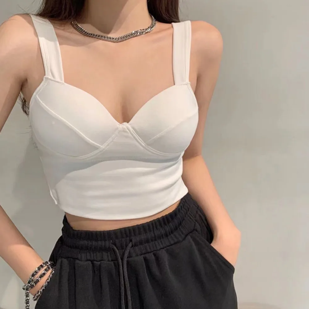 Tank Top Women Sports Crop Top 3D Fixed Cup Chest Pad Bra Sexy Camis for Women\'s Solid Color Camisole Summer Tops Women Clothing