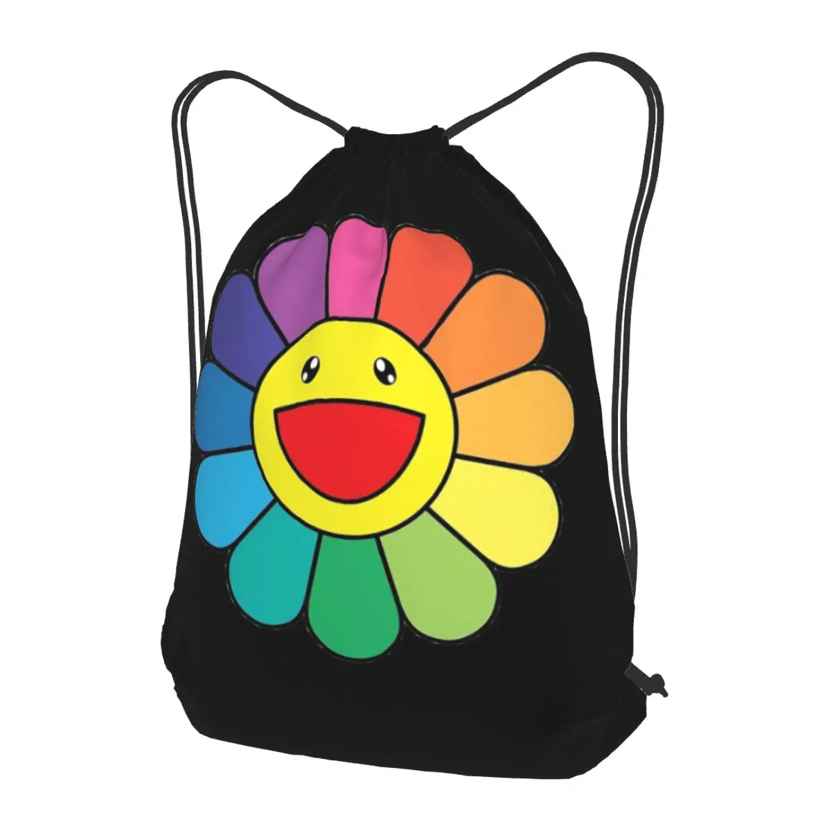 

Rainbow Smiling Flower Backpacks Casual Drawstring Bags Storage Bag Book Bags for Man Woman Students