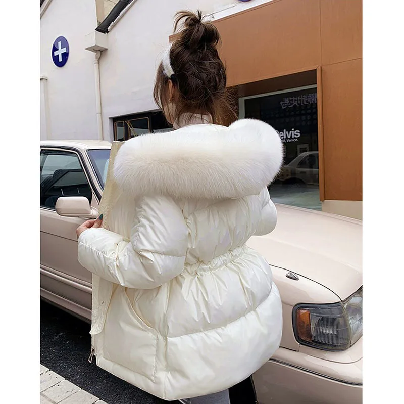 autumn and winter new fashion down jacket women\' loose waist fox big fur collar hooded coat