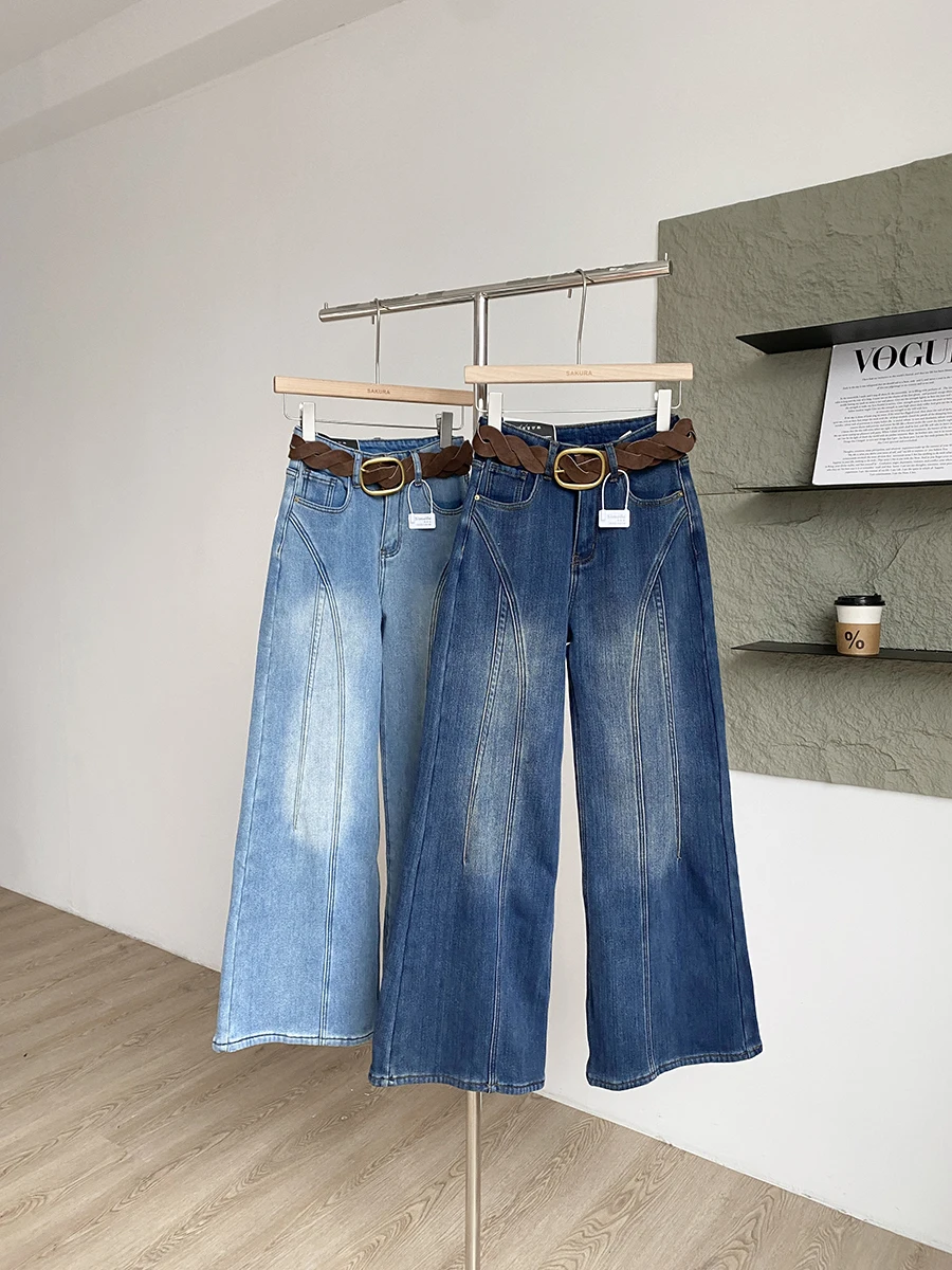 

High Waist Fleece Lined Chic Women's Denim Jeans Loose Wide Leg Pants Fashionable Korean Style Winter Collection 2025