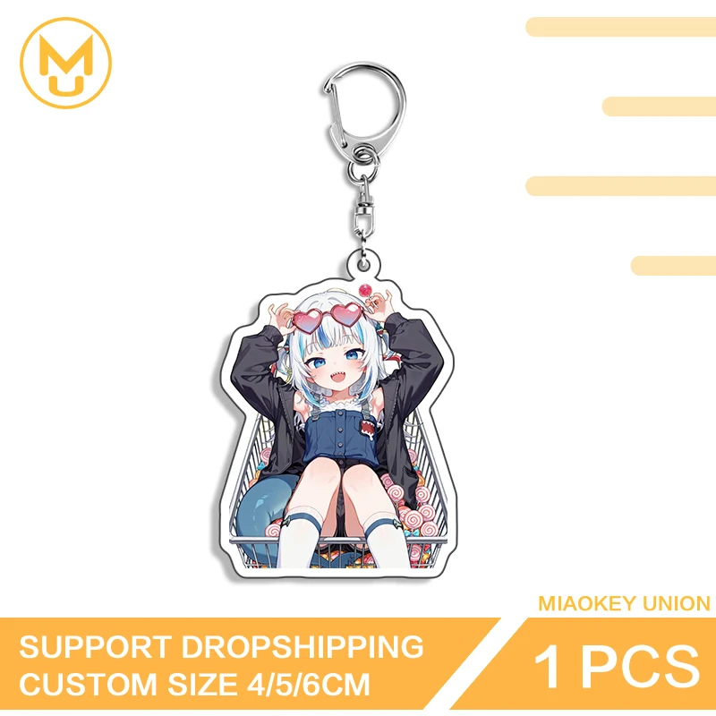 Gawr Gura Lying In The Stroller Stainless Steel Chain Amusing Girl Key Holder Personality Elf Like Backpack DIY Decoration